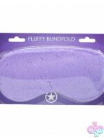 Ouch fluffy blindfold mask in pink purple and blue on soft neutral background