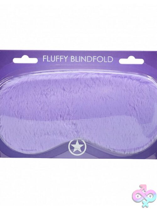 Ouch Fluffy Blindfold Mask In Pink Purple And Blue On Soft Neutral Background
