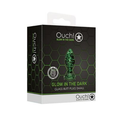 Small fluorescent green glow-in-the-dark glass butt plug by Shots Toys