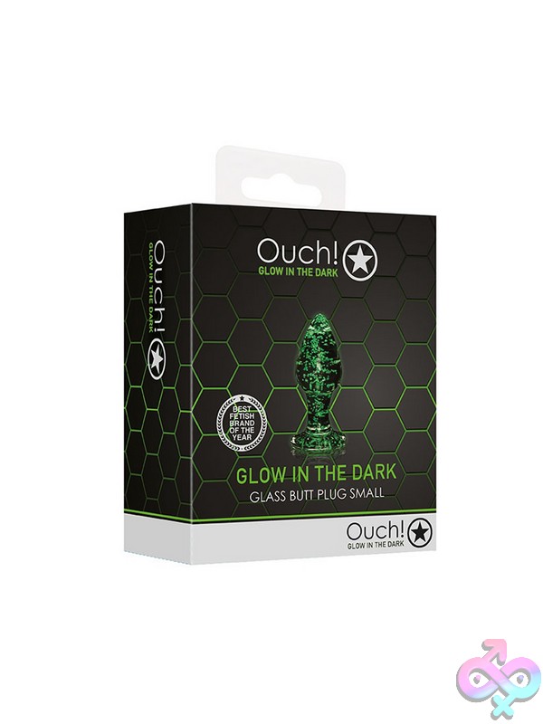 Discreet-Toys-Ouch-Glass-Butt-Plug-Glow-In-The-Dark-Small-Nu-St-Ou782Glo Small Fluorescent Green Glow-In-The-Dark Glass Butt Plug By Shots Toys