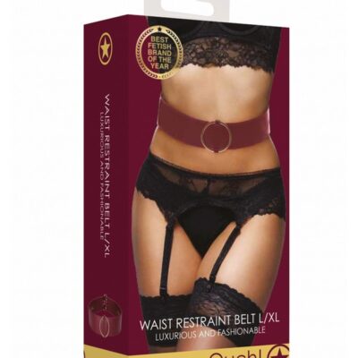 Ouch! Halo faux-leather BDSM waist belt with gold hardware and rhinestone accents