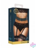 Ouch! Halo faux-leather BDSM waist belt with gold hardware and rhinestone accents