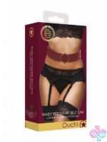 Ouch Halo faux leather BDSM waist belt with gold hardware in blue and red