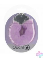 Heavy-duty lavender fluffy handcuffs with quick-release lock by Shots Toys