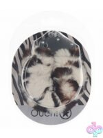 Heavy-duty fluffy handcuffs with quick-release button in multiple colors by Shots Toys