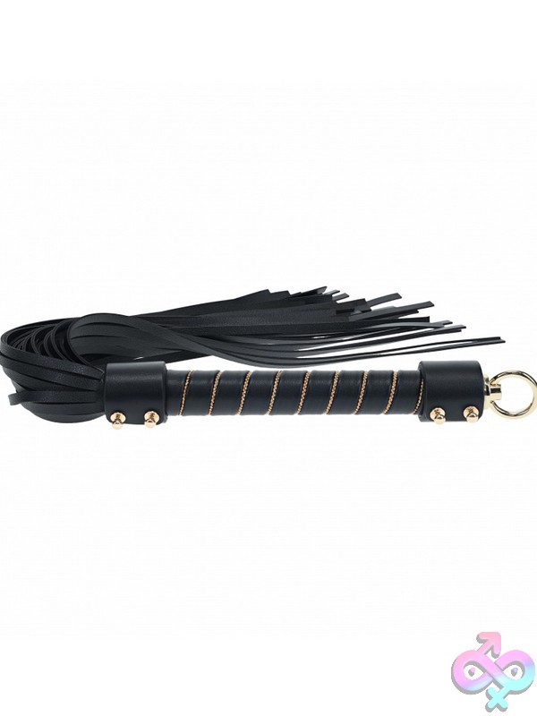 Discreet-Toys-Ouch-London-Collection-Flogger-Black-Nu-St-Ou996Blk Black Bonded Leather Flogger With Iridescent Metal Hardware By Shots Toys