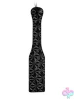 Black diamond-pattern faux leather luxury paddle by Shots Toys