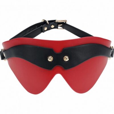 Ouch! Milan Collection black and red bonded leather blindfold with iridescent hardware by Shots Toys