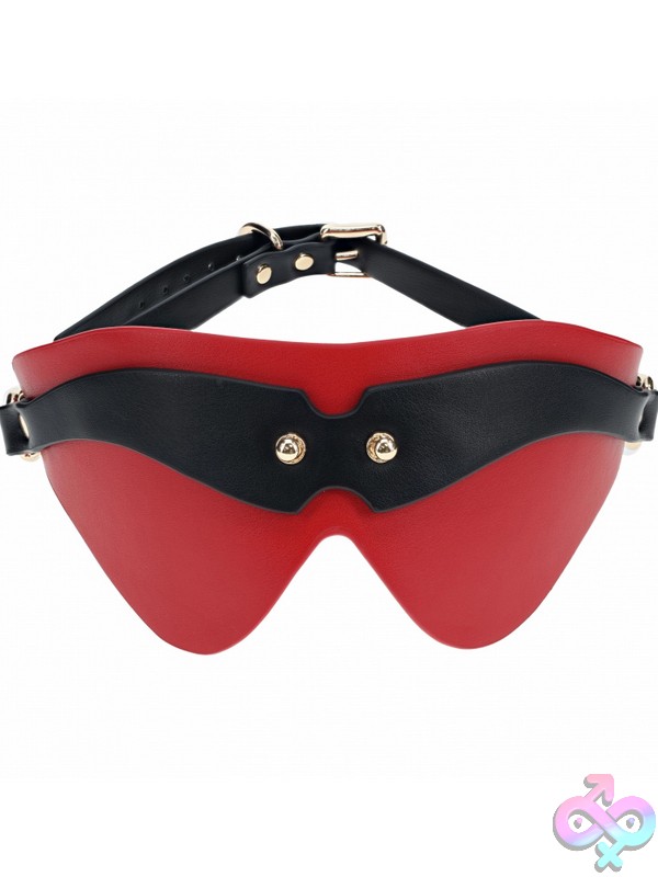 Discreet-Toys-Ouch-Milan-Collection-Blindfold-Black-Red-Nu-St-Ou965Blkrd Ouch! Milan Collection Black And Red Bonded Leather Blindfold With Iridescent Hardware By Shots Toys