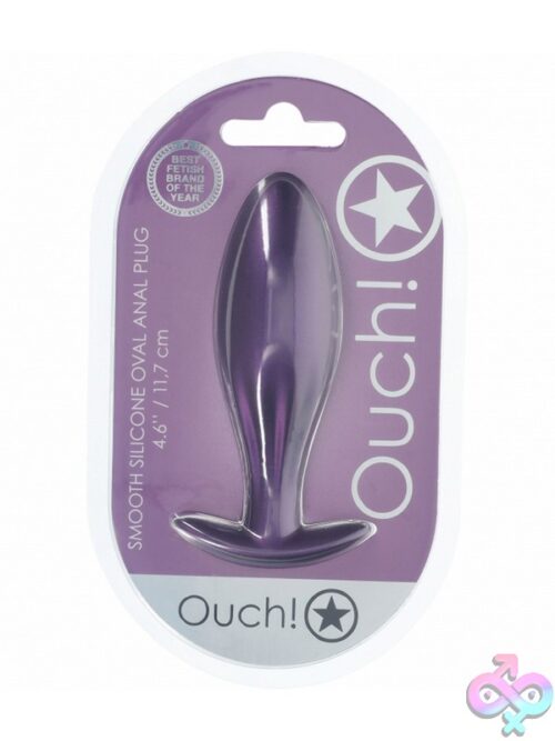 Ouch Oval Metallic Silicone Anal Plug In Blue And Purple On A Clean Background