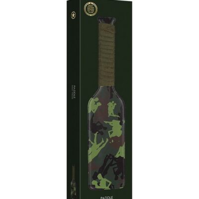 Army print spanking paddle in black by Shots Ouch! — sturdy handle and bold camouflage design