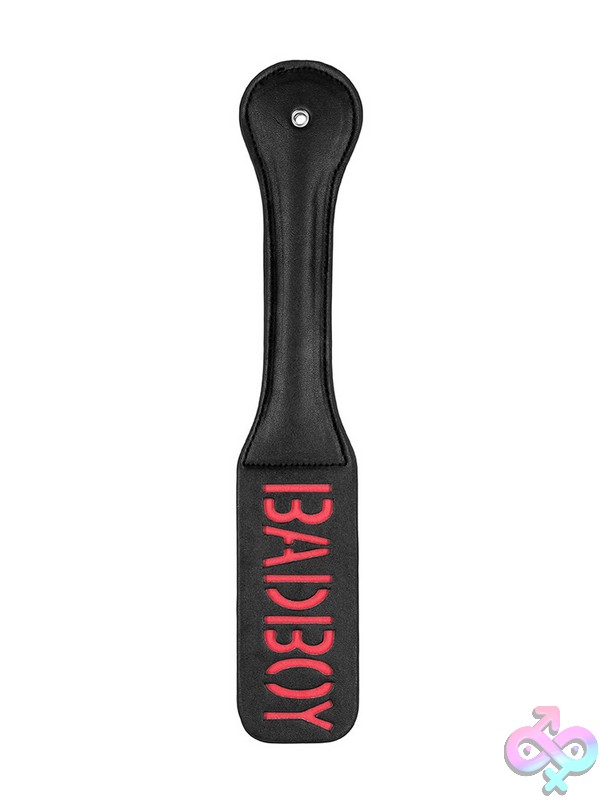 Discreet-Toys-Ouch-Paddle-Bad-Boy-Black-Nu-St-Ou424Blk Firm Flexible Black Stitched Leather Bad Boy Spanking Paddle By Shots Toys