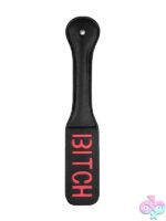 Firm bendable black stitched leather imprint paddle by Shots Toys