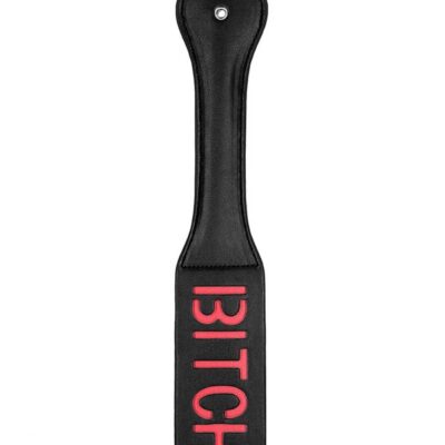Firm bendable black stitched leather imprint paddle by Shots Toys