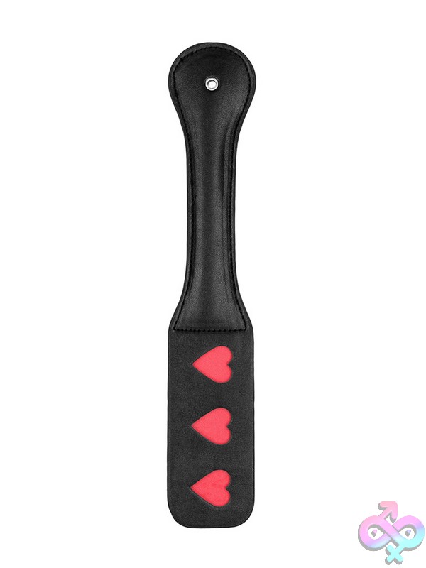 Discreet-Toys-Ouch-Paddle-Hearts-Black-Nu-St-Ou425Blk Black Stitched Leather Heart-Imprint Impact Paddle By Shots Toys
