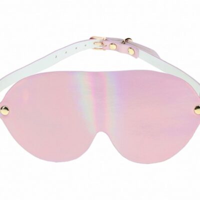 Pink bonded leather blindfold with iridescent metal hardware by Shots Toys