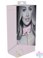 Pink bonded leather collar with iridescent metal leash from the Paris Collection by Shots Toys