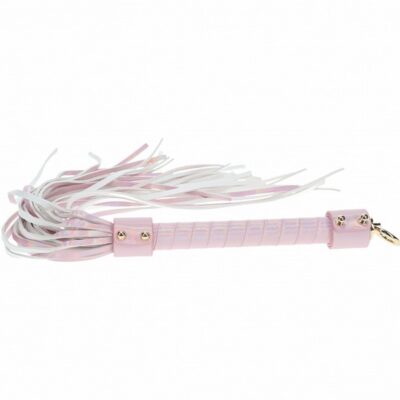 Ouch! Paris Collection bonded leather flogger with iridescent hardware in blue and pink