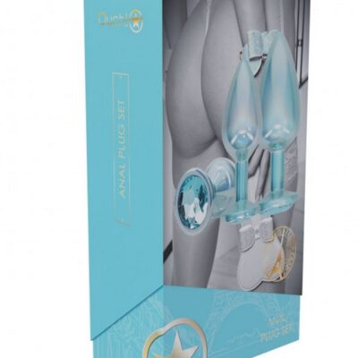 Three-piece iridescent metal anal plug set with rhinestone bases from the Ouch! Paris Collection