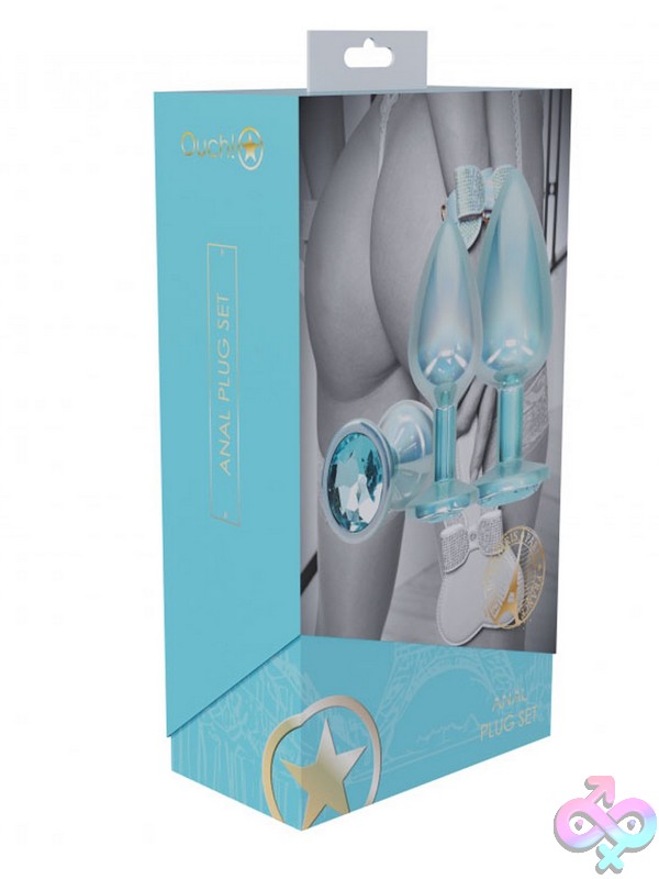 Discreet-Toys-Ouch-Paris-Collection-Metal-Anal-Plug-Set-Blue-Nu-St-Ou1059Blu Three-Piece Iridescent Metal Anal Plug Set With Rhinestone Bases From The Ouch! Paris Collection