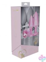 Three-piece iridescent metal anal plug set with rhinestone bases from the Ouch! Paris Collection