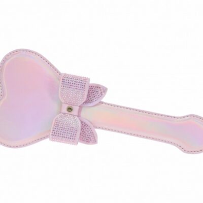 Ouch! Paris Collection bonded leather BDSM paddle with iridescent metal hardware in blue and pink