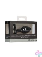 Black silicone butt plug with 3-crystal rhinestone handle by Shots Toys