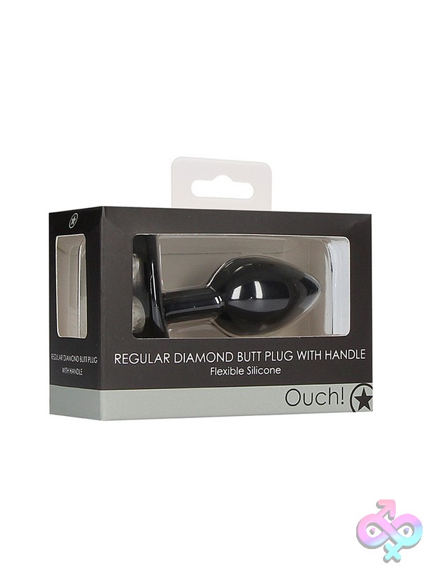 Discreet-Toys-Ouch-Regular-Diamond-Butt-Plug-With-Handle-Black-Nu-St-Ou481Blk Black Silicone Butt Plug With 3-Crystal Rhinestone Handle By Shots Toys