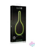 Black round glow-in-the-dark paddle with fluorescent green detailing by Shots Toys