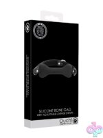 Black medical-grade silicone bone gag with adjustable band by Shots Toys