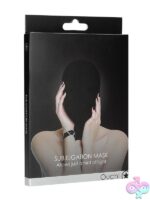 Stretchy shiny black subjugation hood with back zipper by Shots Toys