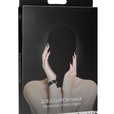 Stretchy shiny black subjugation hood with back zipper by Shots Toys