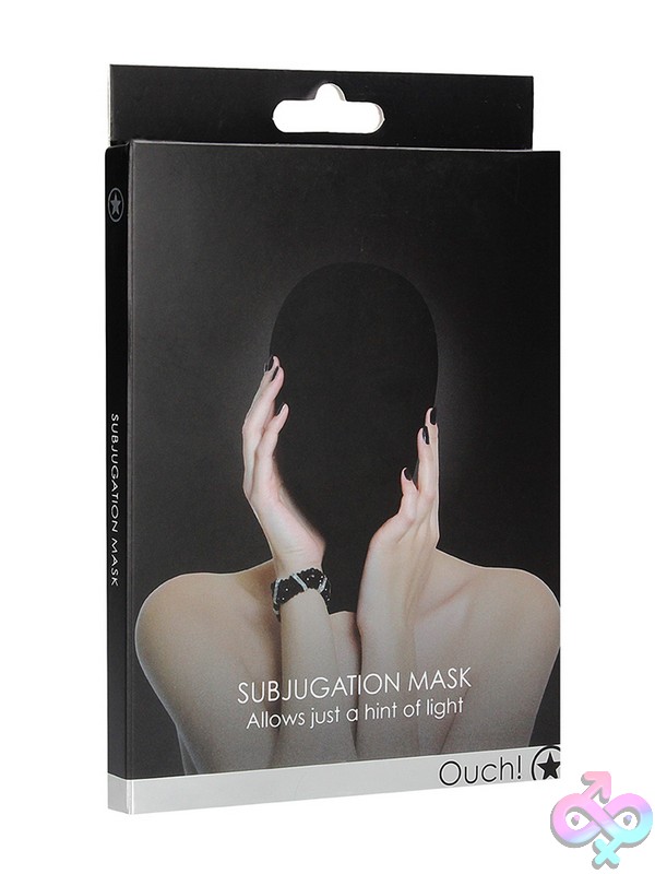 Discreet-Toys-Ouch-Subjugation-Mask-Black-Nu-St-Ou036Blk Stretchy Shiny Black Subjugation Hood With Back Zipper By Shots Toys