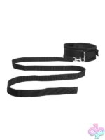 Ouch! Velvet & Velcro Adjustable Collar With Leash – Black - Image 2