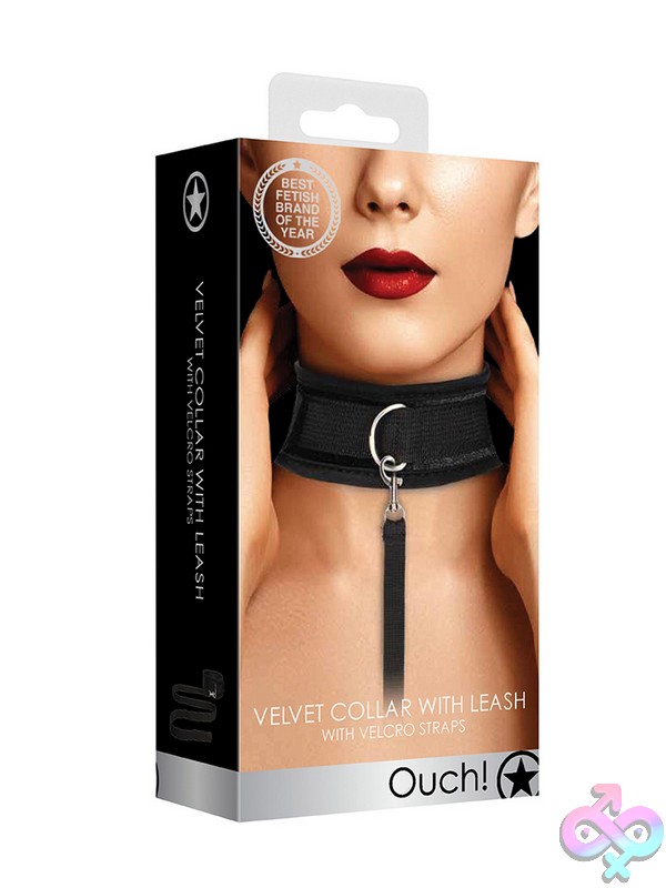 Discreet-Toys-Ouch-Velvet-Velcro-Adjustable-Collar-With-Leash-Nu-St-Ou518Blk Adjustable Black Velvet Collar And Leash Set With O-Ring And Quick-Release Clip By Shots Toys