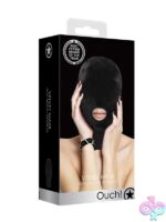 Black velvet and velcro fetish hood mask with mouth opening by Shots Toys Ouch