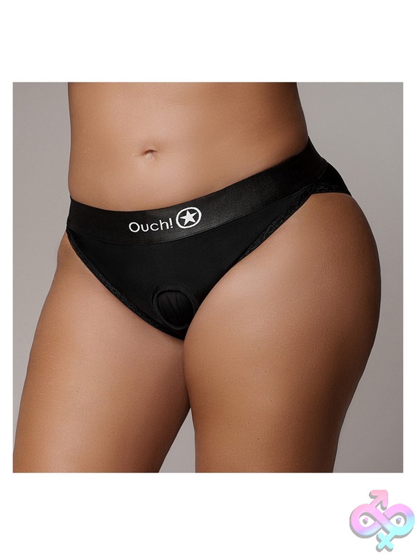 Discreet-Toys-Ouch-Vibrating-Strap-On-Hipster-Xl-Xxl-Nu-St-Ou828Blkxlxxl2 Black Lace Spandex Vibrating Strap-On Hipster Harness Xl/Xxl By Shots Toys With Rechargeable Silicone Bullet