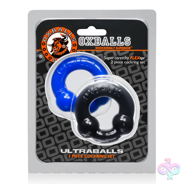 Ultraballs 2- Piece Cockring Set - Black &  Police Blue Oxballs Sex Toys - Ultraballs 2- Piece Cockring Set - Black &  Police Blue