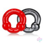 Oxballs Sex Toys - Ultraballs 2-Piece Cockring Set - Steel & Red