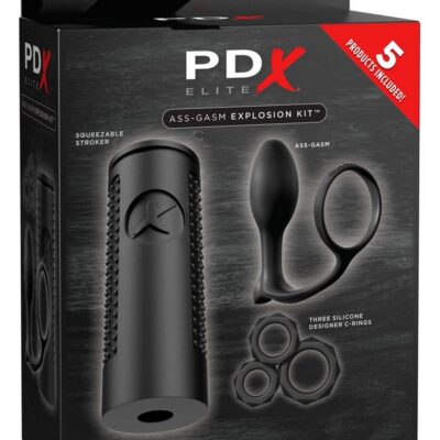 Black silicone prostate massager and stroker explosion kit by Pdx Brands