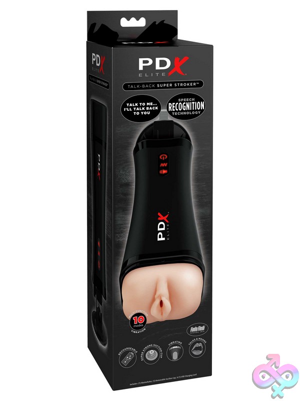Discreet-Toys-Pdx-Elite-Talk-Back-Super-Stroker-Nu-Pdrd527 Pdx Elite Talk Back Super Stroker Beige Interactive Vibrating Stroker With Suction Cup Base By Pdx Brands