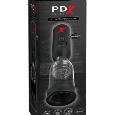 Clear PDX Elite Tip Teazer Power Pump with silicone donut and vibrating nub pad by Pdx Brands