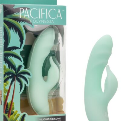 Pacifica Polynesia green transparent liquid silicone dual stimulator rabbit vibe by California Exotic Novelties