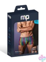 Male Power Pack and Play Rainbow Pocket Short with contoured uplift pouch and hip pockets
