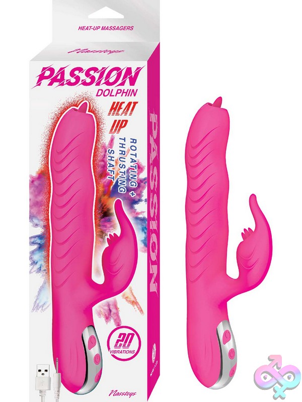 Discreet-Toys-Passion-Dolphin-Heat-Up-Pink-Nu-Nw3108 Pink Warming Rabbit Vibrator With Dual Motors And Flicking Tongue Stimulator By Nasstoys