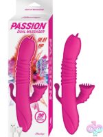 Pink warming rabbit-style dual massager with flicking tongue and thrusting action by Nasstoys