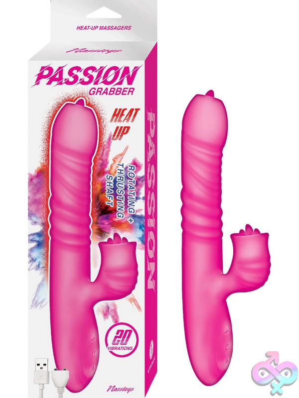 Discreet-Toys-Passion-Grabber-Heat-Up-Pink-Nu-Nw3110 Pink Warming Rabbit Vibrator With Flicking Tongue And Dual Motors By Nasstoys
