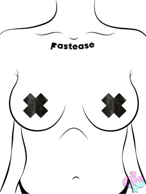 Pastease Petite Plus X: Two Pair Of Small Liquid Black Cross Nipple Pasties - Image 4