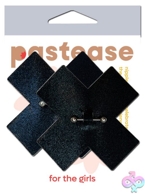Pastease Pierced Pasties Liquid Black Cross Plus X With Barbell Piercing - Image 4