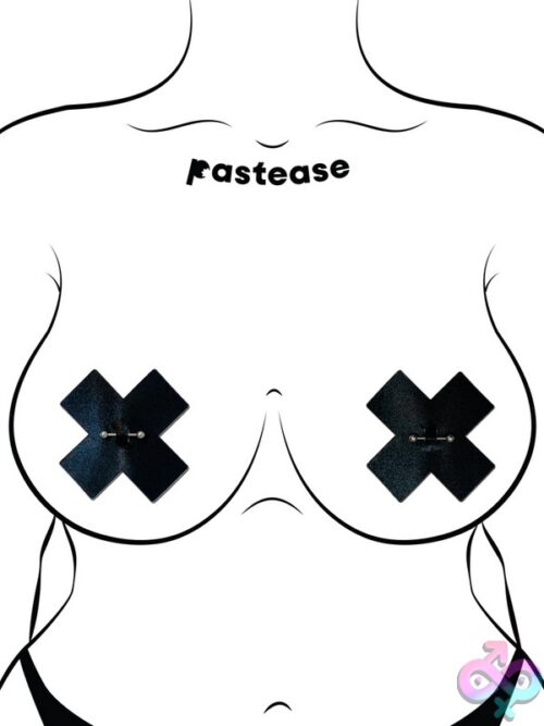 Pastease Pierced Pasties Liquid Black Cross Plus X With Barbell Piercing - Image 5